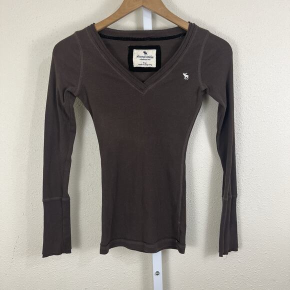 Abercrombie Kids Y2K Vintage Long Sleeve V-Neck Top Girls L Large Moose - Picture 1 of 5